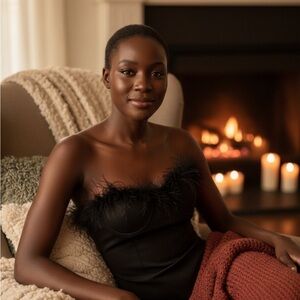 Feather-Trim Black Bustier Bodysuit Women Tops Bodysuits